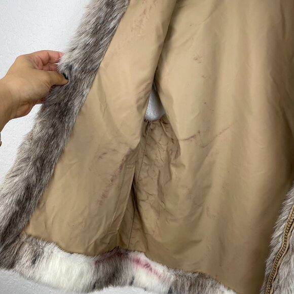 Olympia Vest Womens Medium Faux Fur Sleeveless Reversible Open Front Gray White - Picture 8 of 11